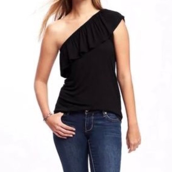 black one shoulder ruffle top